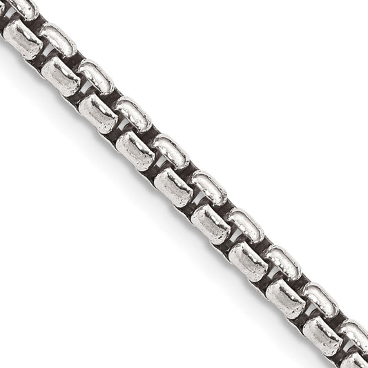 Sterling Silver Antiqued 3.6mm Round Box ChainQFC216