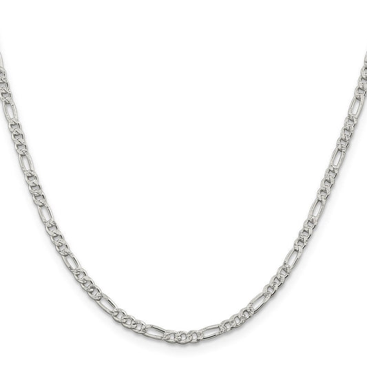 Sterling Silver 3mm Pav������������������������������������������������������ Flat Figaro ChainQFF080