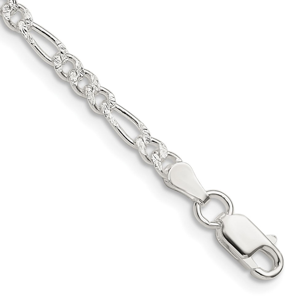 Sterling Silver 3mm Pav������������������ Flat Figaro Chain QFF080-8