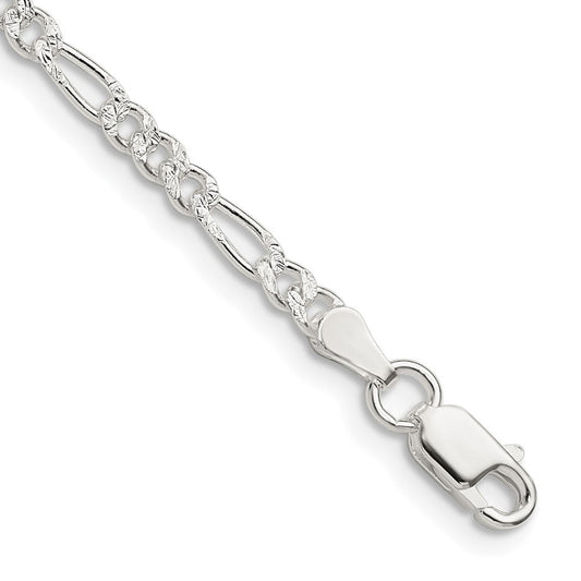 Sterling Silver 3mm Pav������������������ Flat Figaro Chain QFF080-8