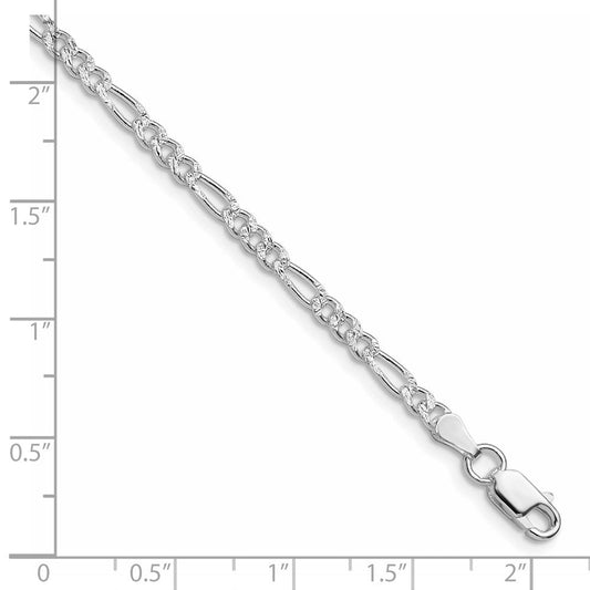 Sterling Silver Rhodium-plated 3mm Pav������������������������������������������������������ Flat Figaro Chain QFF080R-8
