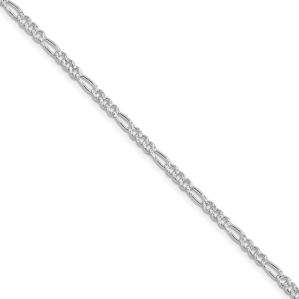 Sterling Silver Rhodium-plated 3mm Pav������������������������������������������������������ Flat Figaro ChainQFF080R