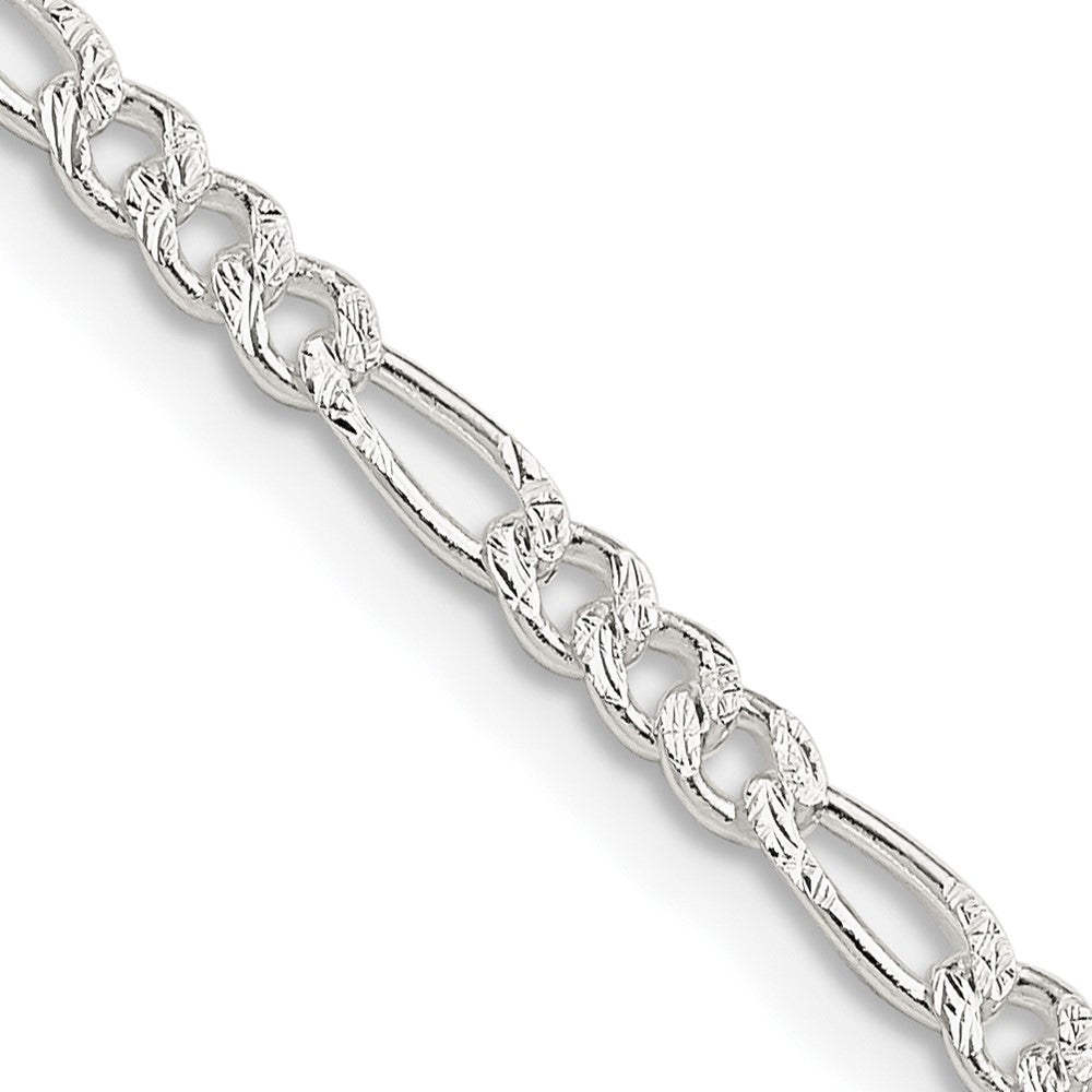 Sterling Silver 3mm Pav������������������������������������������������������ Flat Figaro ChainQFF080
