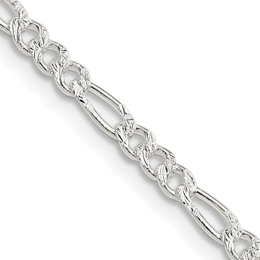 Sterling Silver 3mm Pav������������������������������������������������������ Flat Figaro ChainQFF080