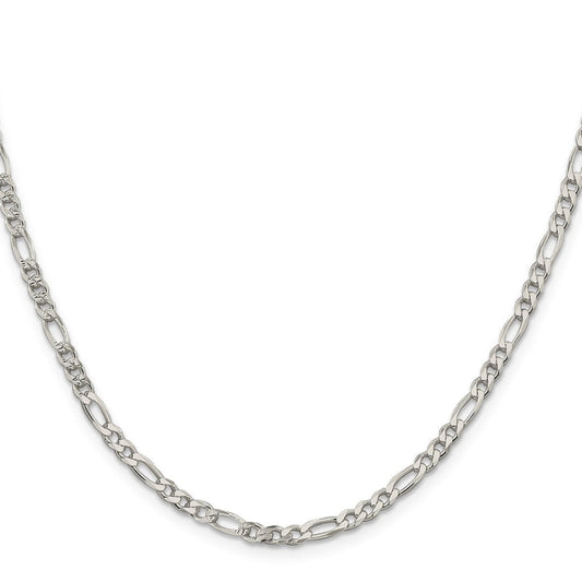 Sterling Silver 4mm Pav������������������������������������������������������ Flat Figaro ChainQFF100