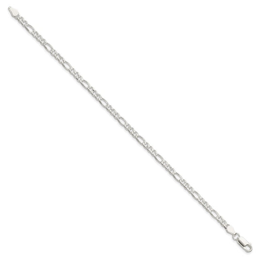 Sterling Silver 4mm Pav������������������������������������������������������ Flat Figaro Chain QFF100-8