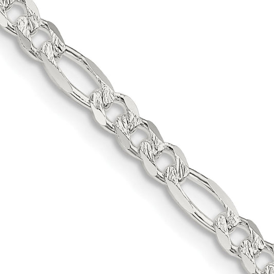 Sterling Silver 4mm Pav������������������������������������������������������ Flat Figaro ChainQFF100