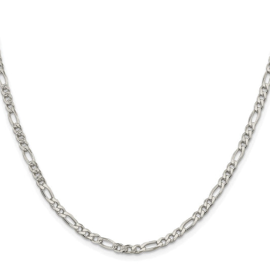 Sterling Silver Rhodium-plated 4mm Pav������������������������������������������������������ Flat Figaro ChainQFF100R