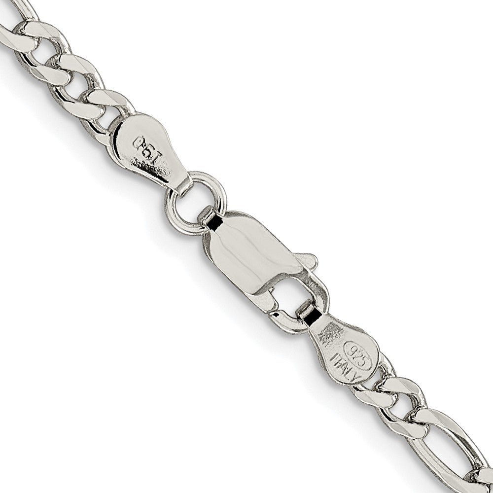 Sterling Silver Rhodium-plated 4mm Pav������������������������������������������������������ Flat Figaro ChainQFF100R