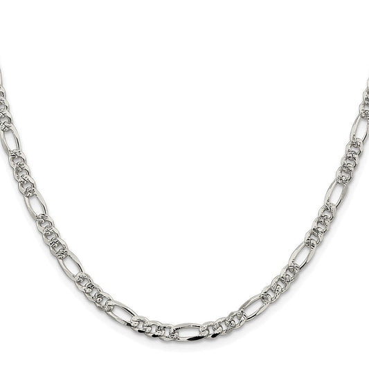 Sterling Silver Rhodium-plated 4.3mm Pav������������������������������������������������������ Flat Figaro ChainQFF120R
