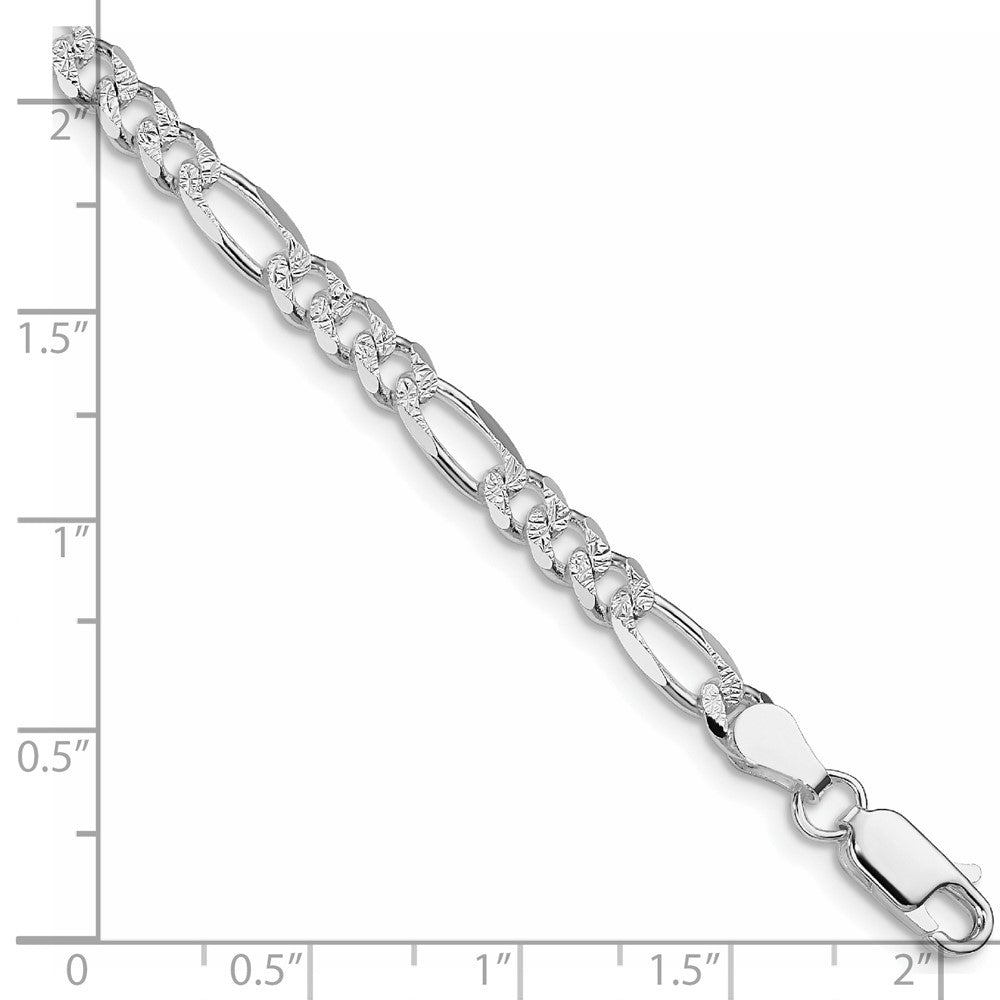 Sterling Silver Rhodium-plated 4.3mm Pav������������������ Flat Figaro Chain QFF120R-8