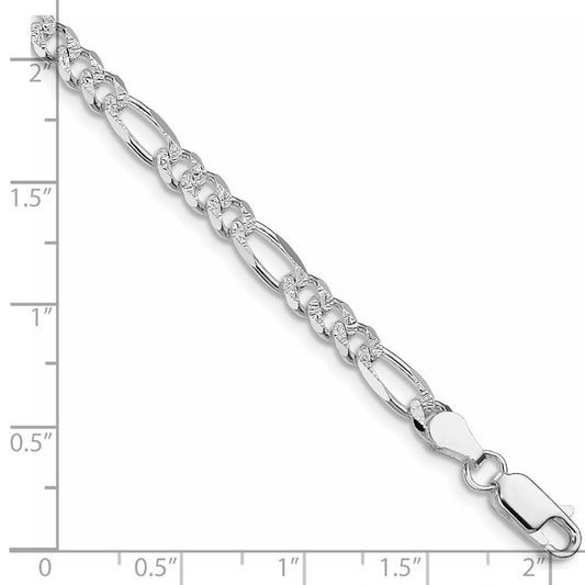 Sterling Silver Rhodium-plated 4.3mm Pav������������������������������������������������������ Flat Figaro Chain QFF120R-8