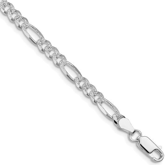 Sterling Silver Rhodium-plated 4.3mm Pav������������������ Flat Figaro Chain QFF120R-8