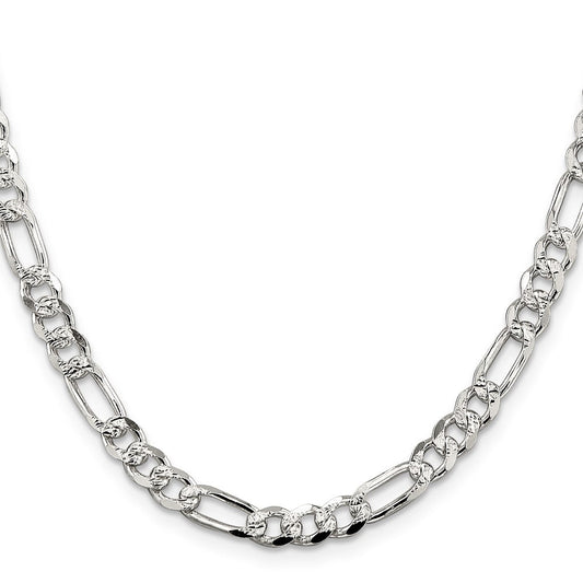 Sterling Silver 5.5mm Pav������������������������������������������������������ Flat Figaro ChainQFF150