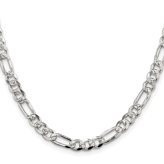 Sterling Silver Rhodium-plated 5.5mm Pav������������������������������������������������������ Flat Figaro ChainQFF150R
