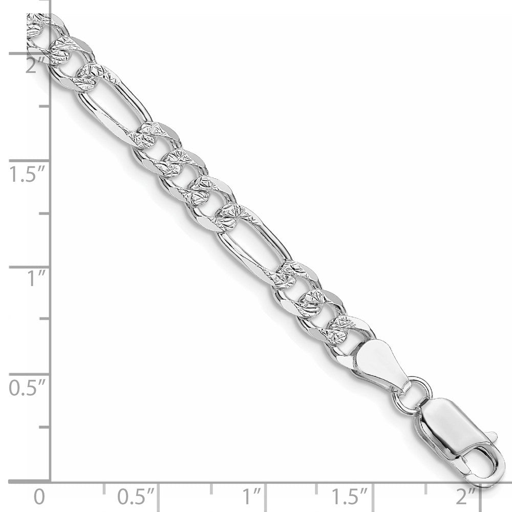 Sterling Silver Rhodium-plated 5.5mm Pav������������������ Flat Figaro Chain QFF150R-8