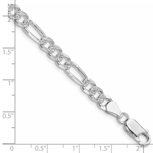 Sterling Silver Rhodium-plated 5.5mm Pav������������������ Flat Figaro Chain QFF150R-8