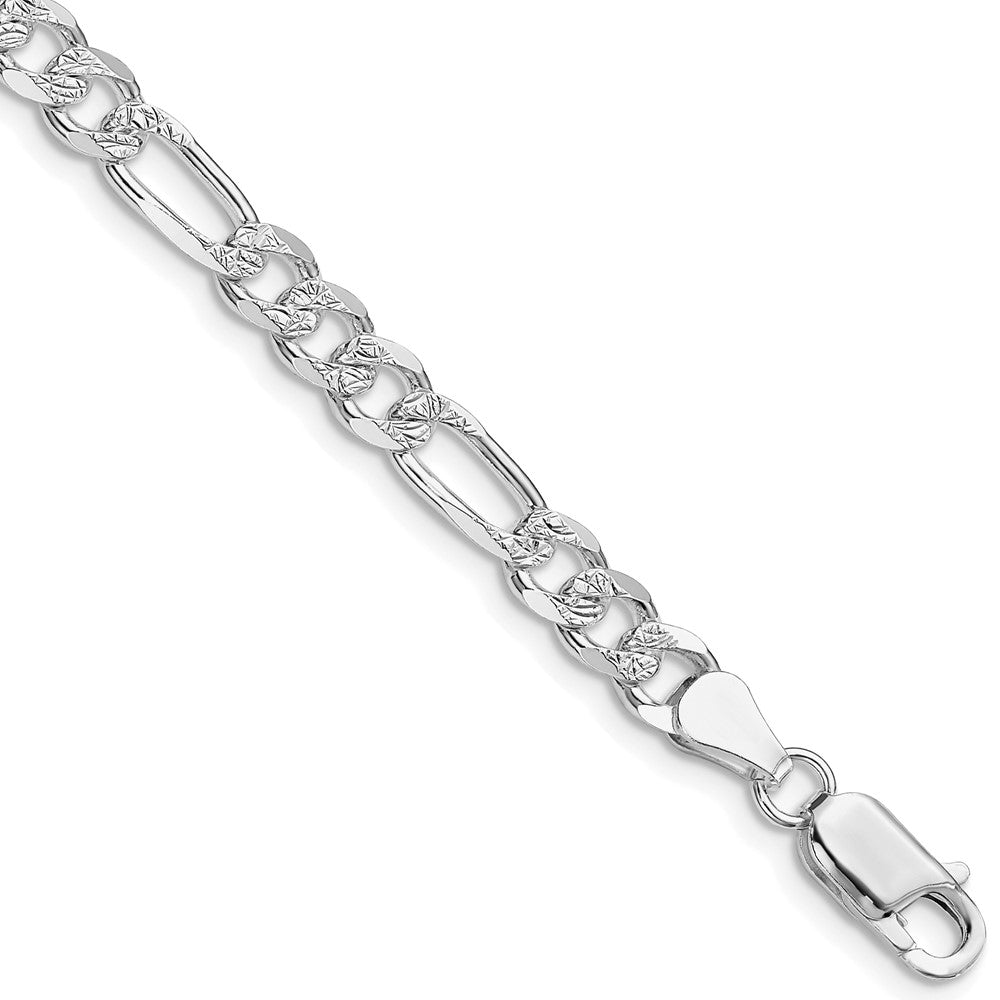 Sterling Silver Rhodium-plated 5.5mm Pav������������������ Flat Figaro Chain QFF150R-8
