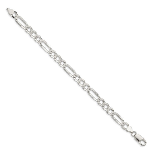 Sterling Silver 7.0mm Pav������������������ Flat Figaro Chain QFF180-8
