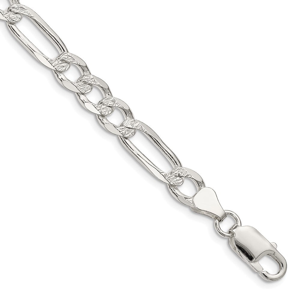 Sterling Silver 7.0mm Pav������������������ Flat Figaro Chain QFF180-8