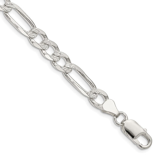 Sterling Silver 7.0mm Pav������������������ Flat Figaro Chain QFF180-8