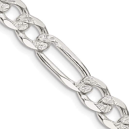 Sterling Silver 7.0mm Pav������������������������������������������������������ Flat Figaro ChainQFF180