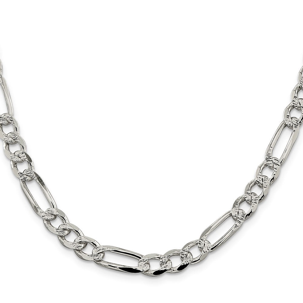 Sterling Silver 7.25mm Pav������������������������������������������������������ Flat Figaro ChainQFF200