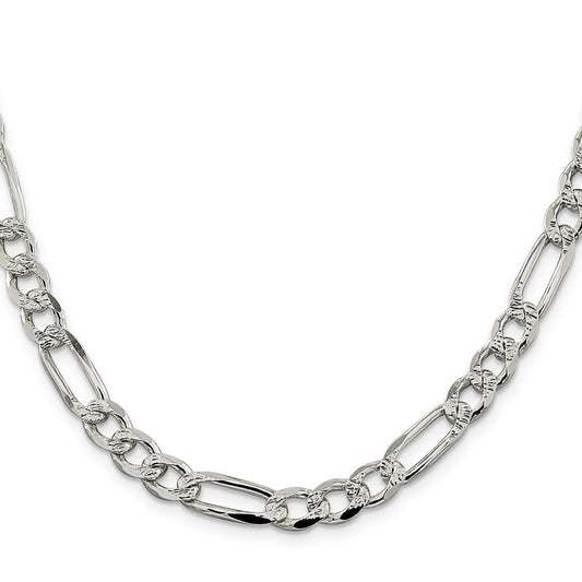 Sterling Silver 7.25mm Pav������������������������������������������������������ Flat Figaro ChainQFF200