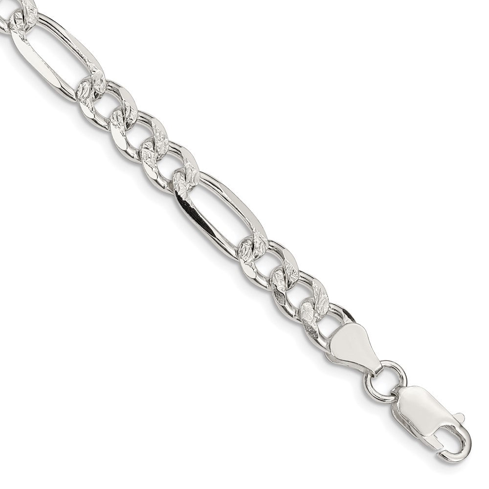 Sterling Silver 7.25mm Pav������������������������������������������������������ Flat Figaro Chain QFF200-8