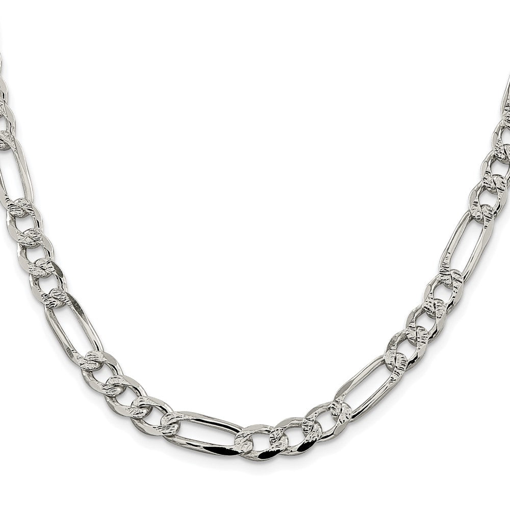 Sterling Silver Rhodium-plated 7.25mm Pav������������������������������������������������������ Flat Figaro ChainQFF200R