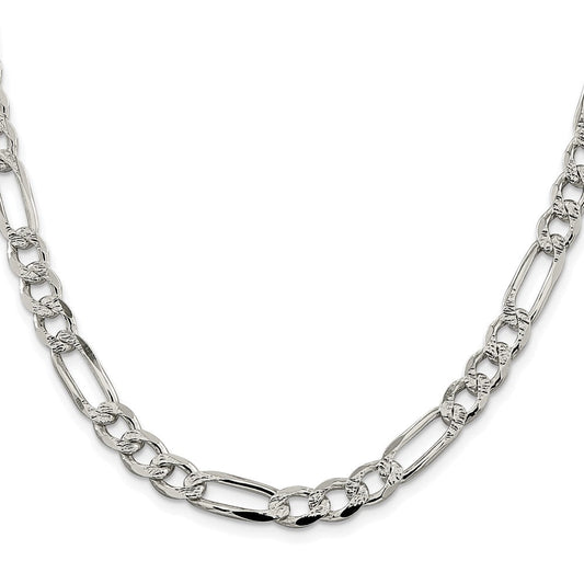 Sterling Silver Rhodium-plated 7.25mm Pav������������������������������������������������������ Flat Figaro ChainQFF200R