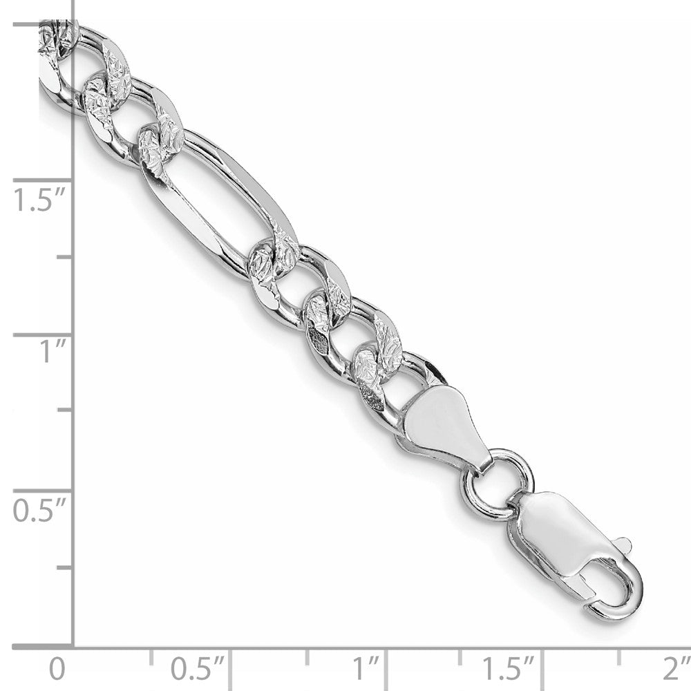 Sterling Silver Rhodium-plated 7.25mm Pav������������������������������������������������������ Flat Figaro Chain QFF200R-8