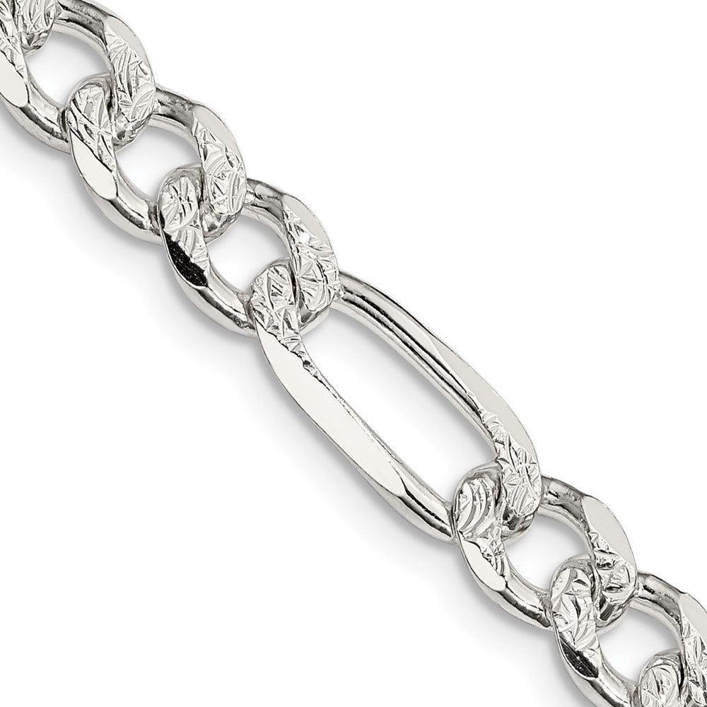 Sterling Silver 7.25mm Pav������������������������������������������������������ Flat Figaro ChainQFF200