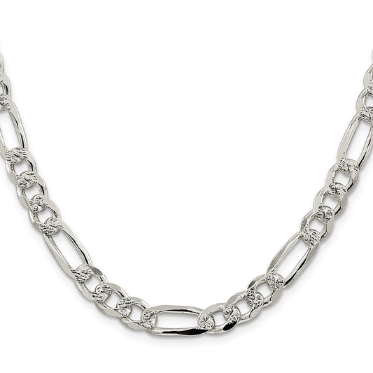 Sterling Silver 8mm Pav������������������������������������������������������ Flat Figaro ChainQFF220