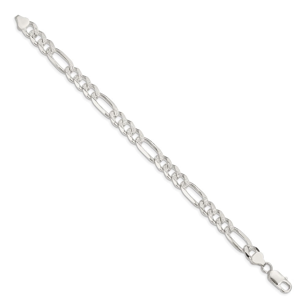 Sterling Silver 8mm Pave Flat Figaro Chain QFF220-8
