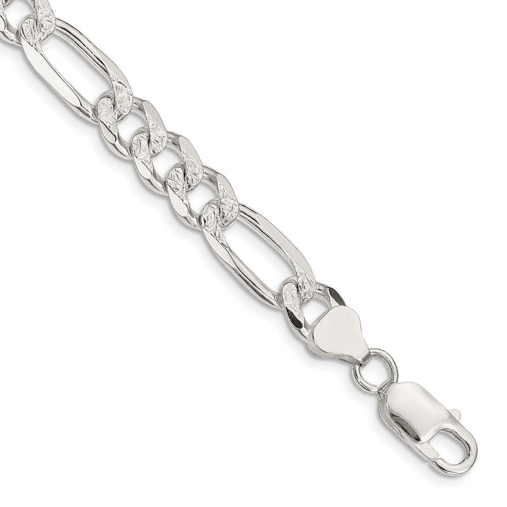 Sterling Silver 8mm Pav������������������ Flat Figaro Chain QFF220-8