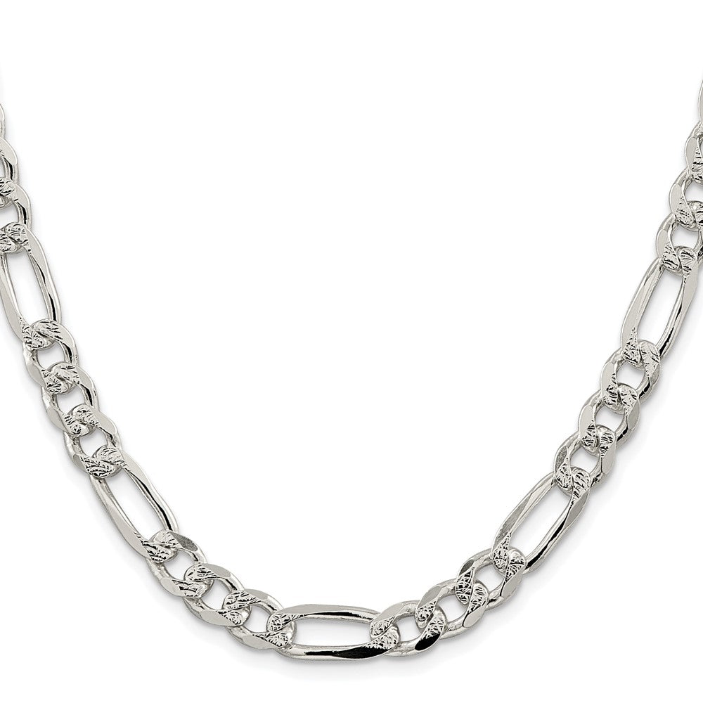 Sterling Silver Rhodium-plated 8mm Pav������������������������������������������������������ Flat Figaro ChainQFF220R