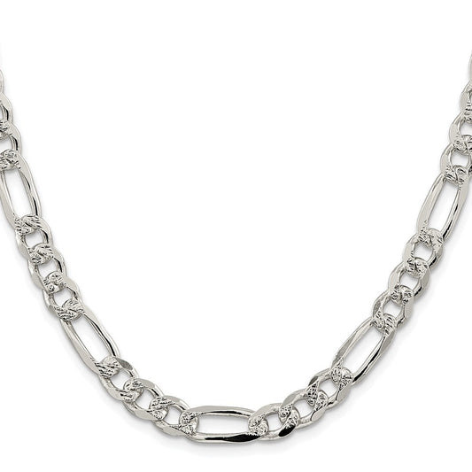 Sterling Silver Rhodium-plated 8mm Pav������������������������������������������������������ Flat Figaro ChainQFF220R