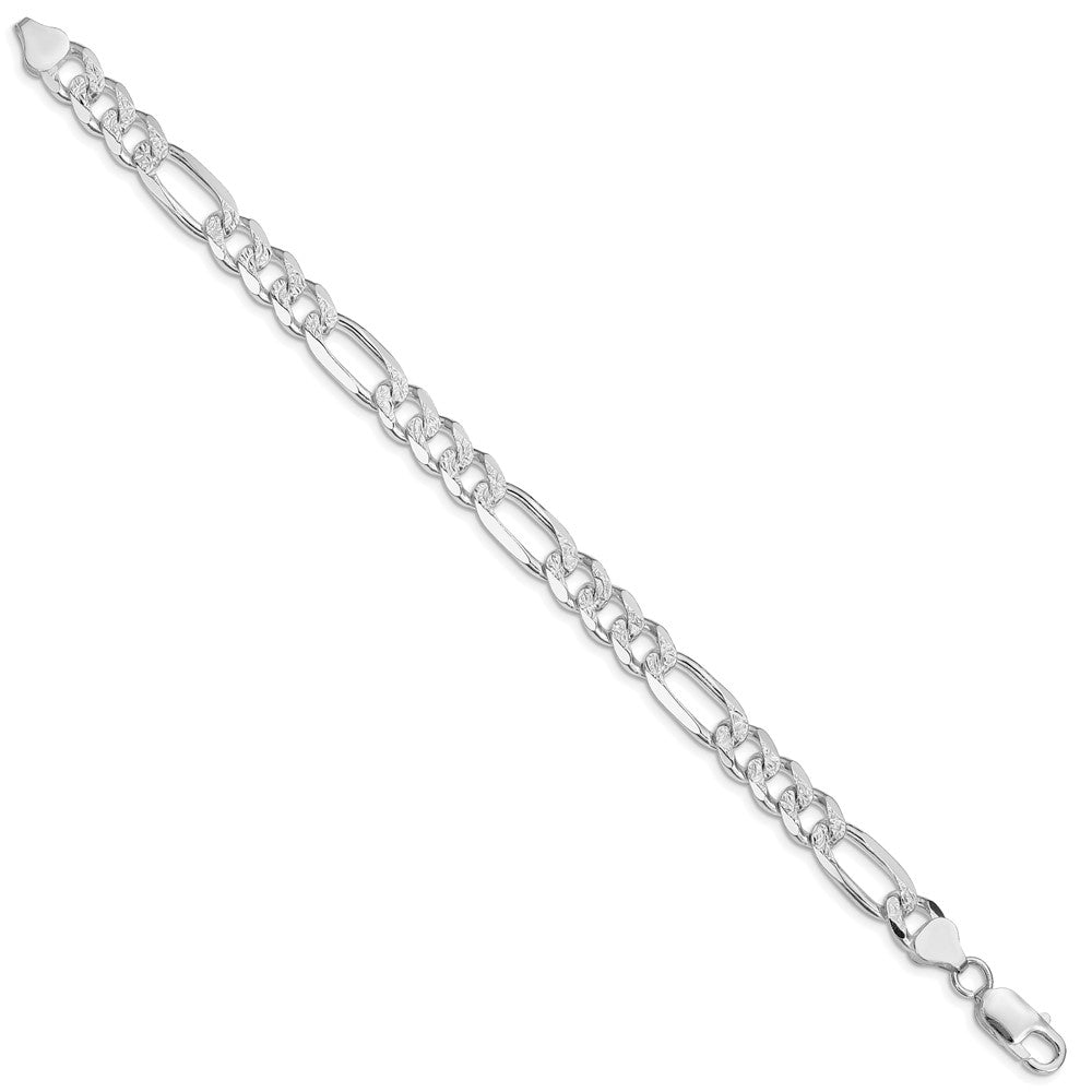 Sterling Silver Rhodium-plated 8mm Pav������������������������������������������������������ Flat Figaro Chain QFF220R-8