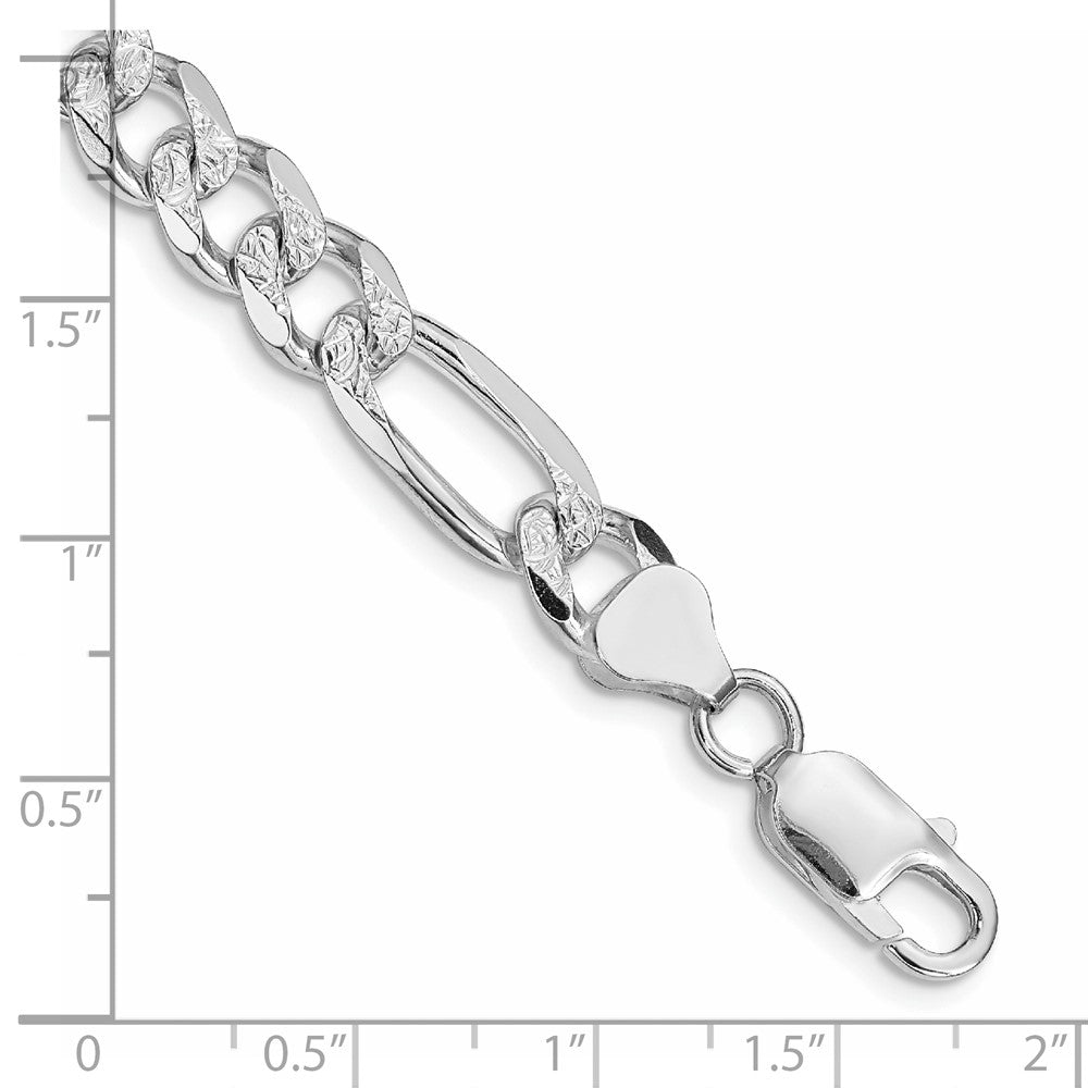 Sterling Silver Rhodium-plated 8mm Pav������������������������������������������������������ Flat Figaro Chain QFF220R-8