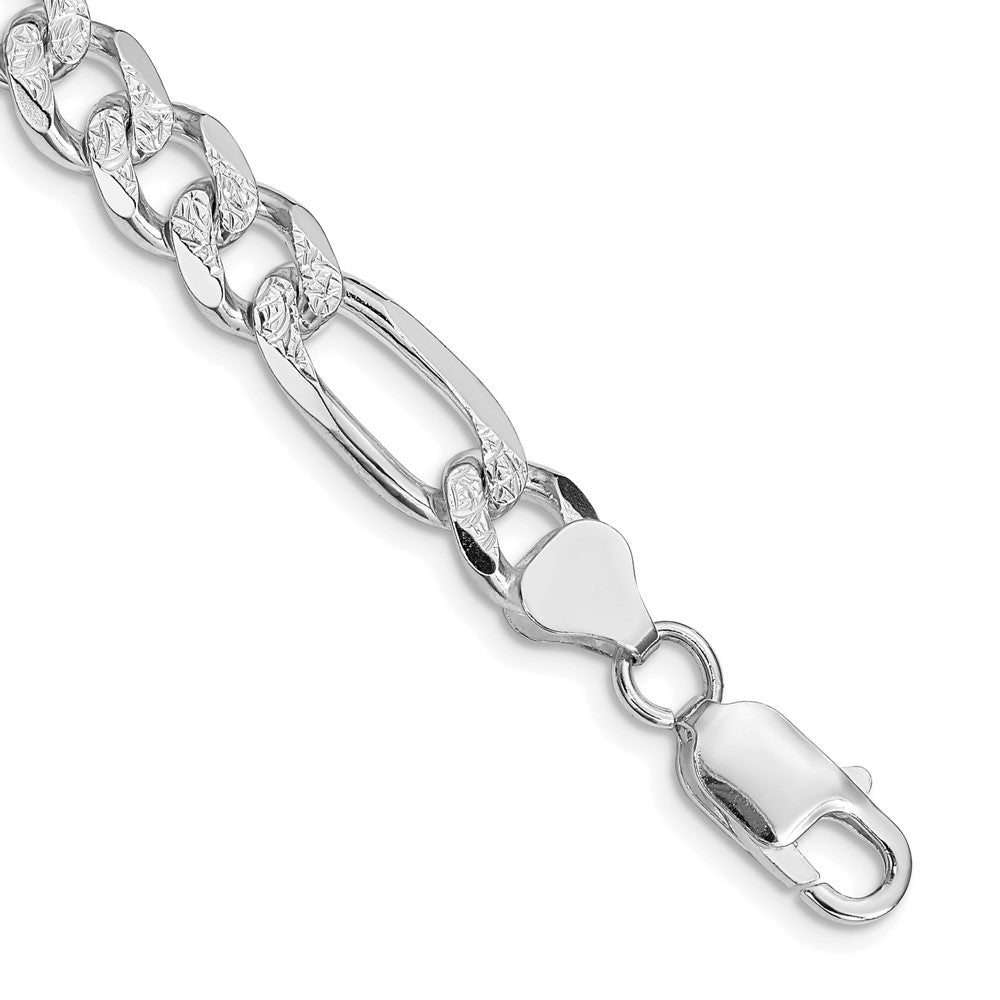 Sterling Silver Rhodium-plated 8mm Pav������������������������������������������������������ Flat Figaro Chain QFF220R-8