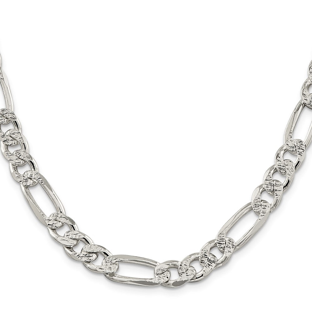 Sterling Silver 9.5mm Pav������������������������������������������������������ Flat Figaro ChainQFF250