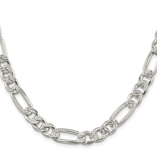 Sterling Silver 9.5mm Pav������������������������������������������������������ Flat Figaro ChainQFF250