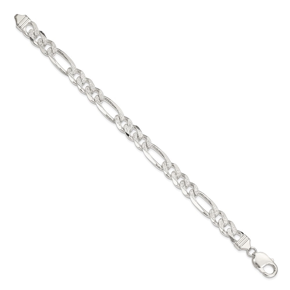 Sterling Silver 9.5mm Pav������������������������������������������������������ Flat Figaro Chain QFF250-8