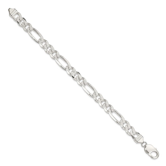 Sterling Silver 9.5mm Pav������������������������������������������������������ Flat Figaro Chain QFF250-8