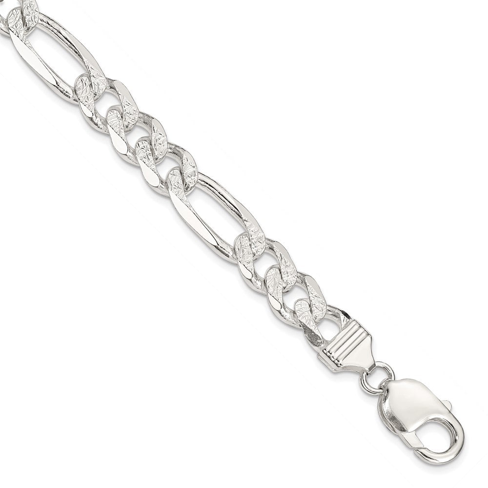 Sterling Silver 9.5mm Pav������������������������������������������������������ Flat Figaro Chain QFF250-8