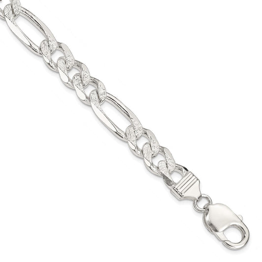 Sterling Silver 9.5mm Pav������������������������������������������������������ Flat Figaro Chain QFF250-8