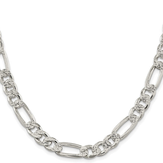 Sterling Silver Rhodium-plated 9.5mm Pav������������������������������������������������������ Flat Figaro ChainQFF250R