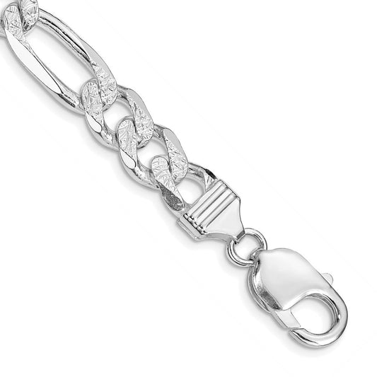 Sterling Silver Rhodium-plated 9.5mm Pav������������������������������������������������������ Flat Figaro Chain QFF250R-8