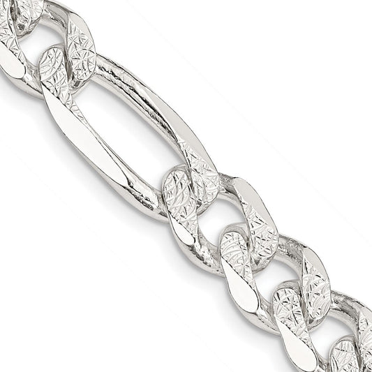 Sterling Silver 9.5mm Pav������������������������������������������������������ Flat Figaro ChainQFF250
